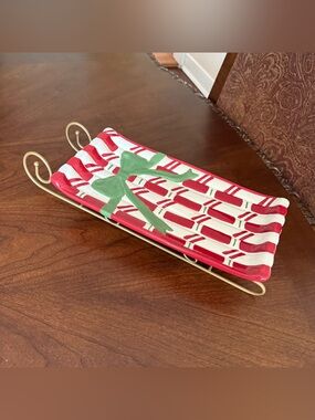 Vintage Nantucket Home Christmas Holiday Sled Ceramic Serving Dish Home Decor